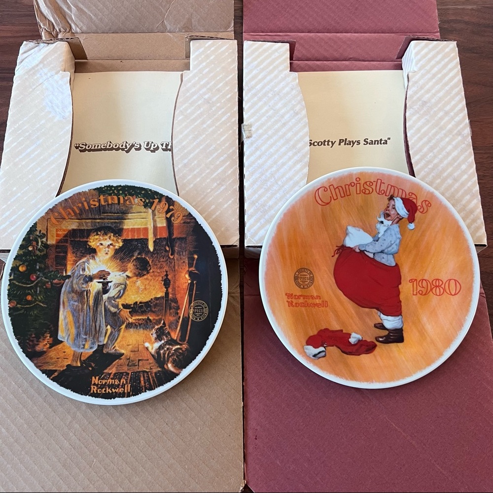 Set of 2 Norman Rockwell Vintage Christmas Plates 1979 & 1980